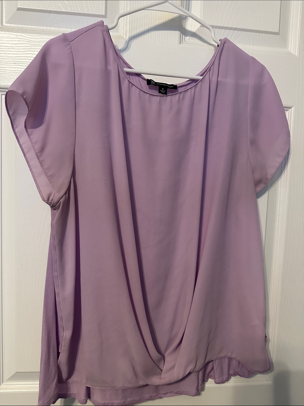 INC International Concepts Lavender Draped Short-Sleeve Blouse